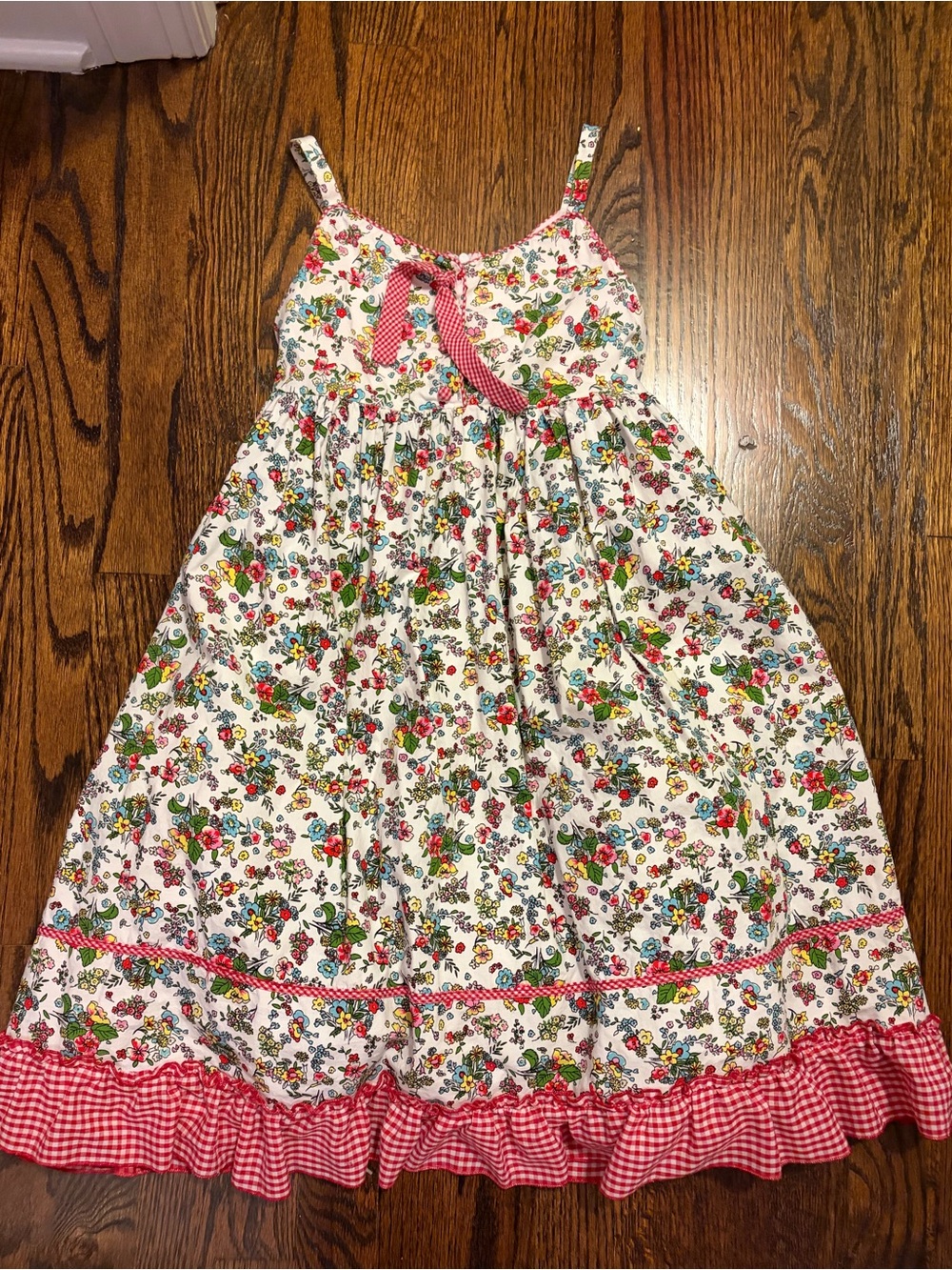GIRLS SIZE 6 FLORAL RUFFLE DRESS WITH TRIM